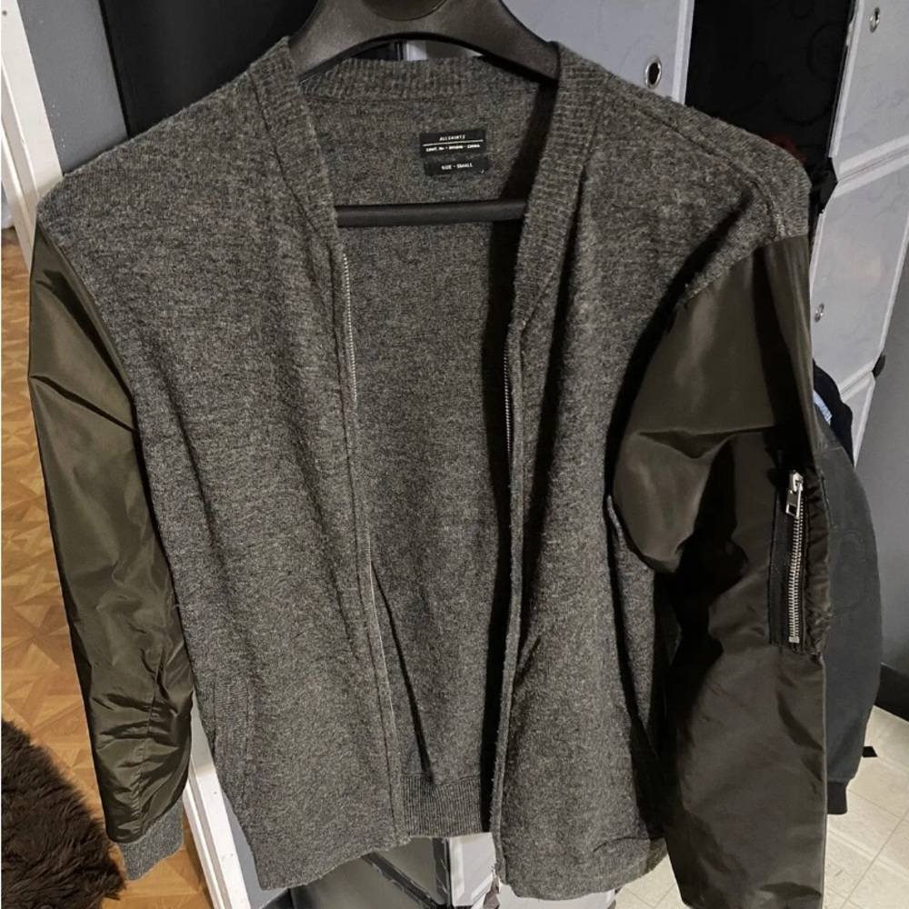 All saints thornbury cashmere/wool bomber sweater jacket